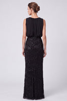 Load image into Gallery viewer, Black Floral Sheath Sparkly Beaded Long Formal Dress with Sequins