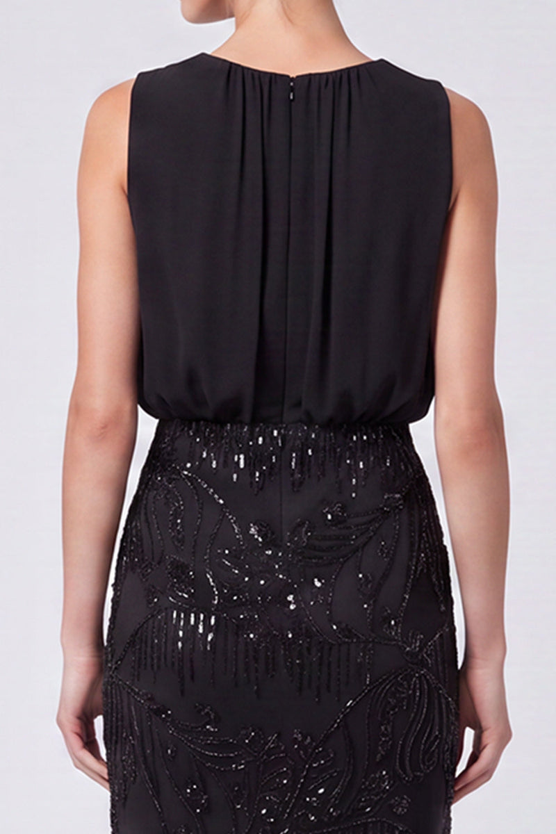 Load image into Gallery viewer, Black Floral Sheath Sparkly Beaded Long Formal Dress with Sequins