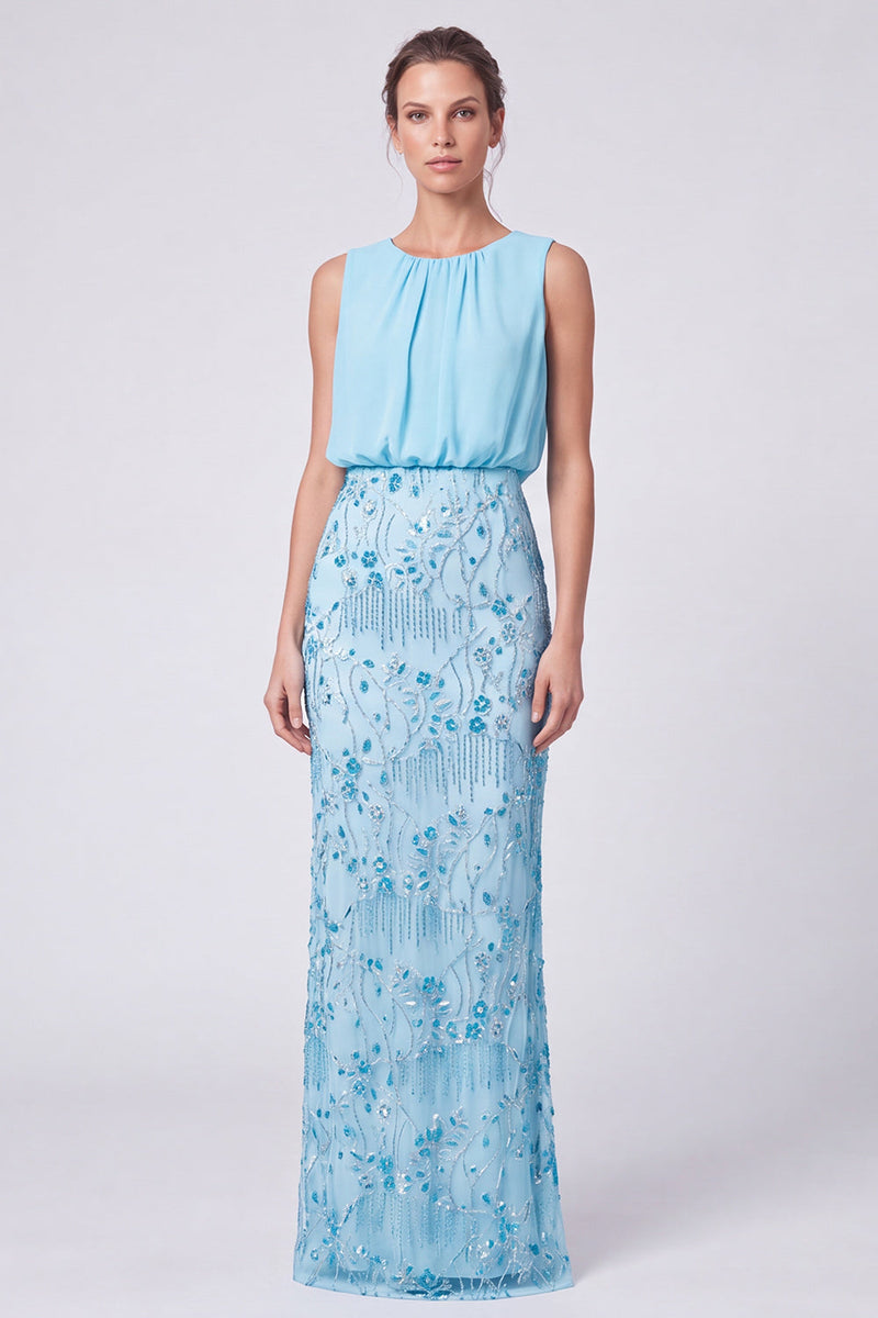 Load image into Gallery viewer, Black Floral Sheath Sparkly Beaded Long Formal Dress with Sequins
