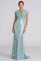 Load image into Gallery viewer, Sparkly Royal Blue Mermaid Sequins V-Neck Long Formal Dress