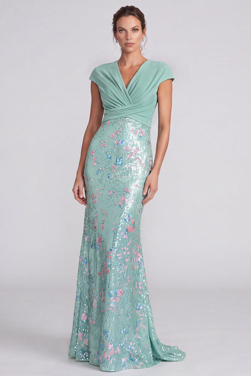 Load image into Gallery viewer, Sparkly Royal Blue Mermaid Sequins V-Neck Long Formal Dress