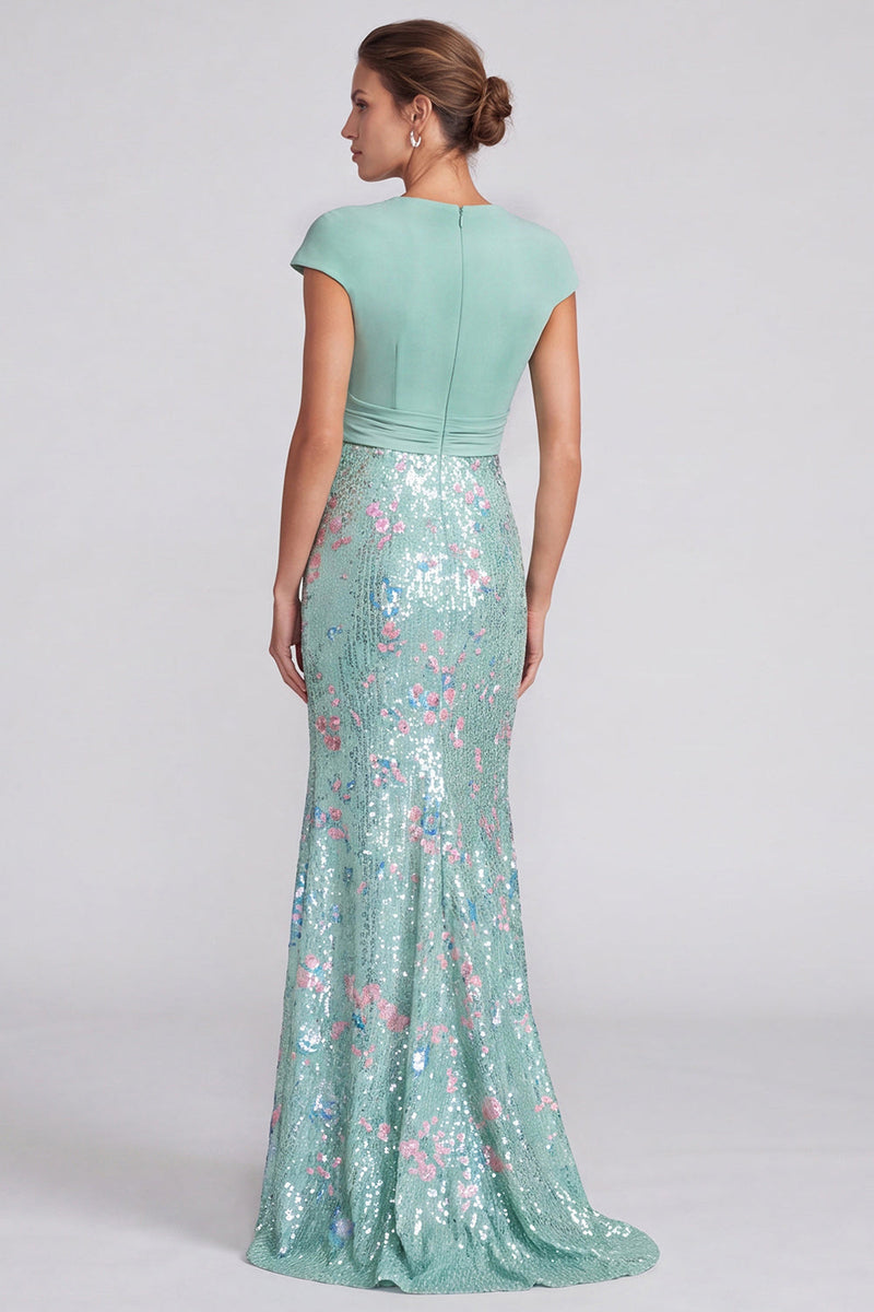 Load image into Gallery viewer, Sparkly Royal Blue Mermaid Sequins V-Neck Long Formal Dress