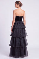 Load image into Gallery viewer, Black A Line Ruffled Tiered Strapless Maxi Formal Dress