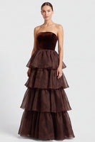 Load image into Gallery viewer, Black A Line Ruffled Tiered Strapless Maxi Formal Dress