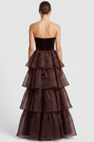 Load image into Gallery viewer, Black A Line Ruffled Tiered Strapless Maxi Formal Dress