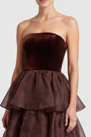 Load image into Gallery viewer, Black A Line Ruffled Tiered Strapless Maxi Formal Dress