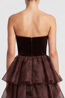 Load image into Gallery viewer, Black A Line Ruffled Tiered Strapless Maxi Formal Dress