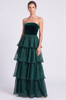 Load image into Gallery viewer, Black A Line Ruffled Tiered Strapless Maxi Formal Dress