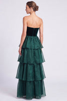 Load image into Gallery viewer, Black A Line Ruffled Tiered Strapless Maxi Formal Dress