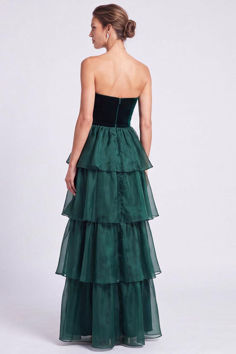 Load image into Gallery viewer, Black A Line Ruffled Tiered Strapless Maxi Formal Dress