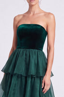 Load image into Gallery viewer, Black A Line Ruffled Tiered Strapless Maxi Formal Dress