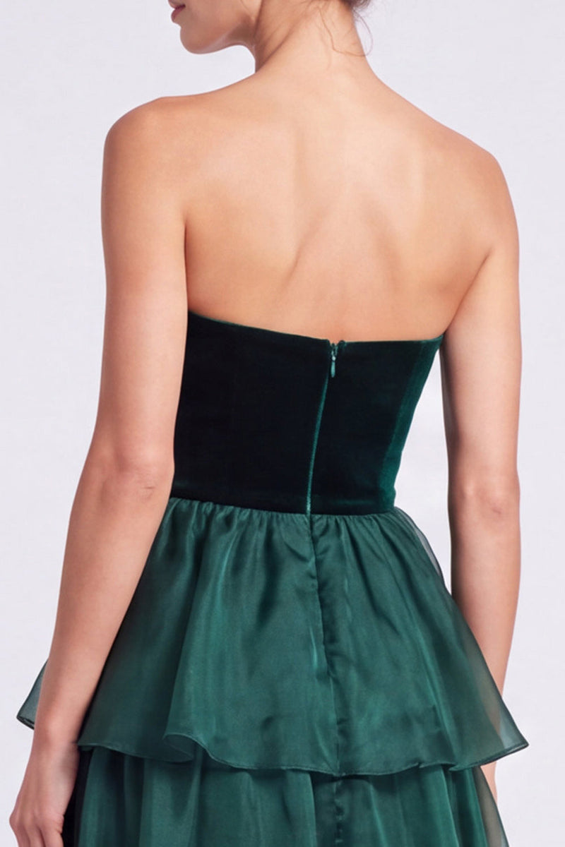 Load image into Gallery viewer, Black A Line Ruffled Tiered Strapless Maxi Formal Dress