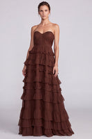 Load image into Gallery viewer, Floral Sage Green Ruffled Tiered Sweetheart A Line Long Formal Dress