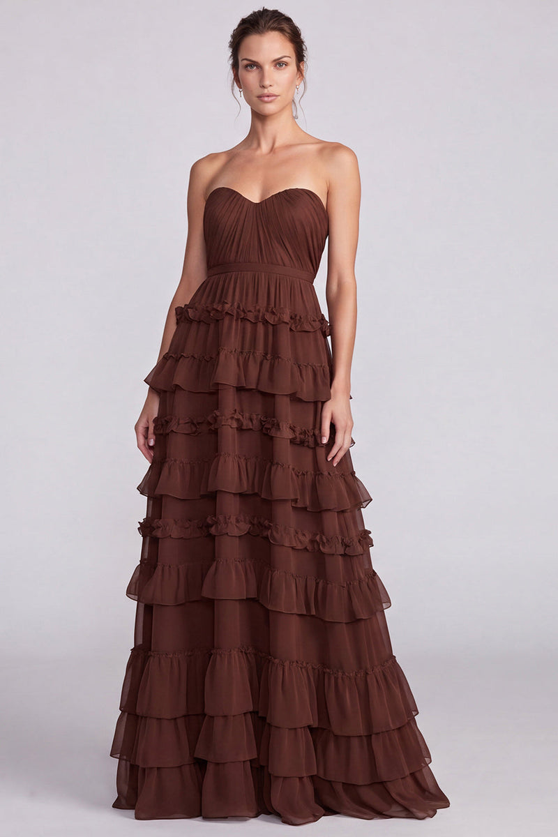 Load image into Gallery viewer, Floral Sage Green Ruffled Tiered Sweetheart A Line Long Formal Dress