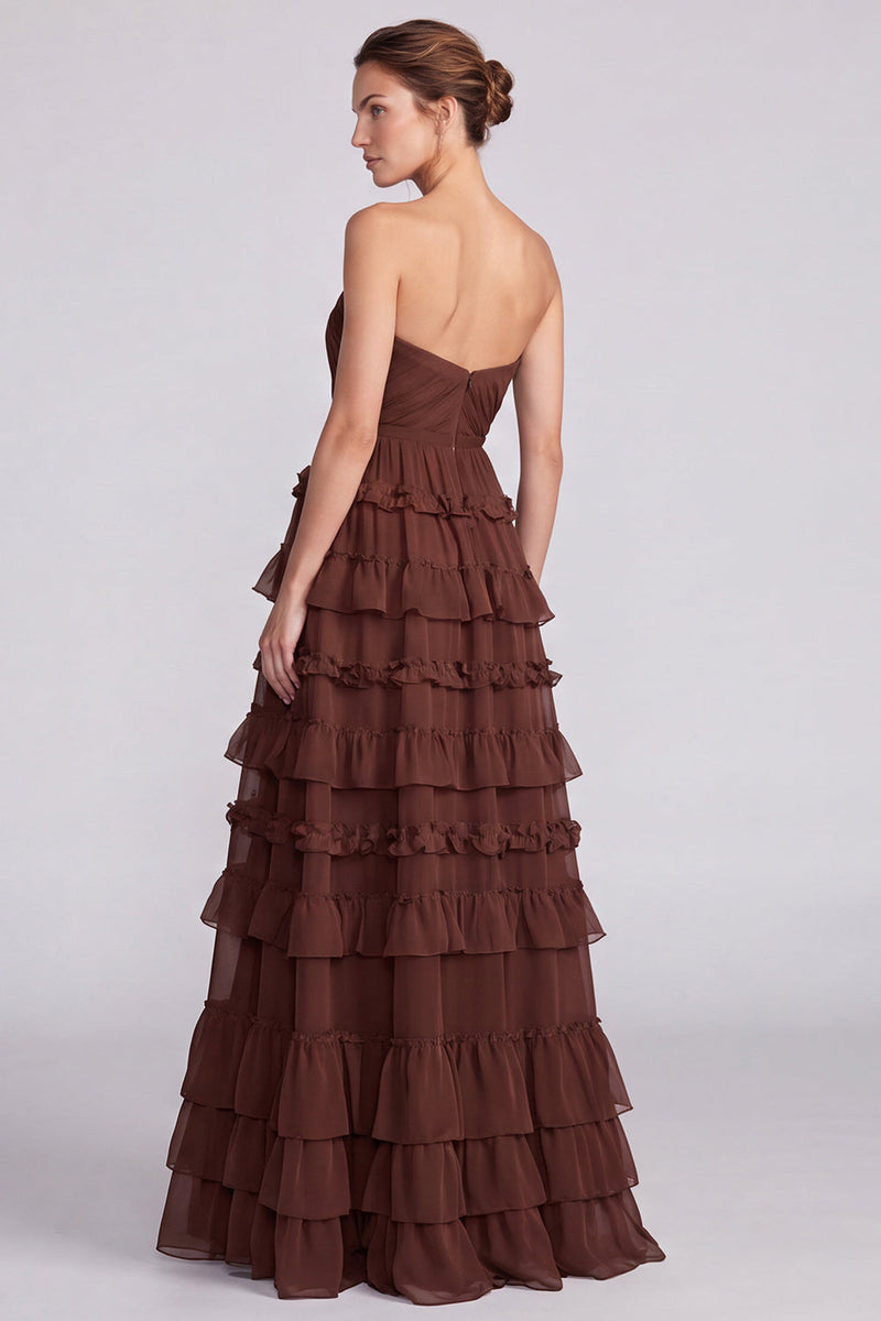 Load image into Gallery viewer, Floral Sage Green Ruffled Tiered Sweetheart A Line Long Formal Dress