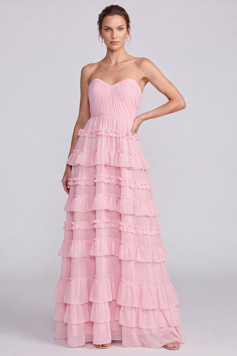 Load image into Gallery viewer, Floral Sage Green Ruffled Tiered Sweetheart A Line Long Formal Dress