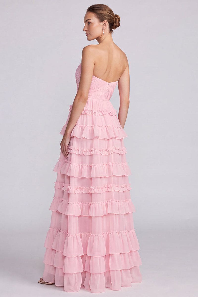 Load image into Gallery viewer, Floral Sage Green Ruffled Tiered Sweetheart A Line Long Formal Dress