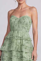 Load image into Gallery viewer, Floral Sage Green Ruffled Tiered Sweetheart A Line Long Formal Dress