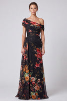Load image into Gallery viewer, Floral A Line Ivory One Shoulder Long Formal Dress with Side Cape