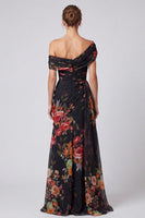 Load image into Gallery viewer, Floral A Line Ivory One Shoulder Long Formal Dress with Side Cape