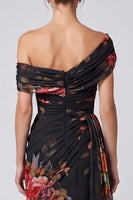 Load image into Gallery viewer, Floral A Line Ivory One Shoulder Long Formal Dress with Side Cape