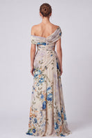 Load image into Gallery viewer, Floral A Line Ivory One Shoulder Long Formal Dress with Side Cape