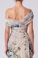 Load image into Gallery viewer, Floral A Line Ivory One Shoulder Long Formal Dress with Side Cape