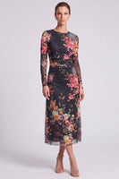 Load image into Gallery viewer, Floral Ivory A Line Round Neck Long Formal Dress with Sleeves