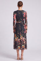 Load image into Gallery viewer, Floral Ivory A Line Round Neck Long Formal Dress with Sleeves