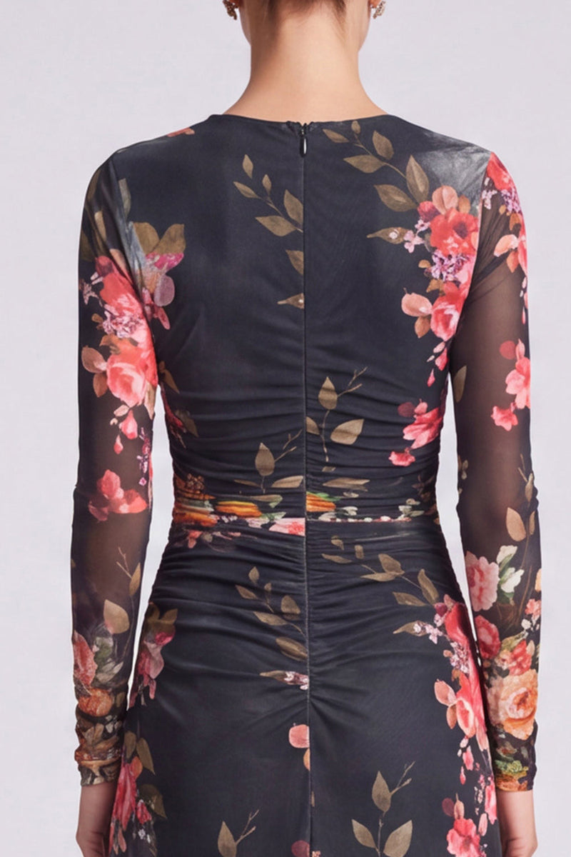 Load image into Gallery viewer, Floral Ivory A Line Round Neck Long Formal Dress with Sleeves