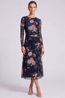 Load image into Gallery viewer, Floral Ivory A Line Round Neck Long Formal Dress with Sleeves