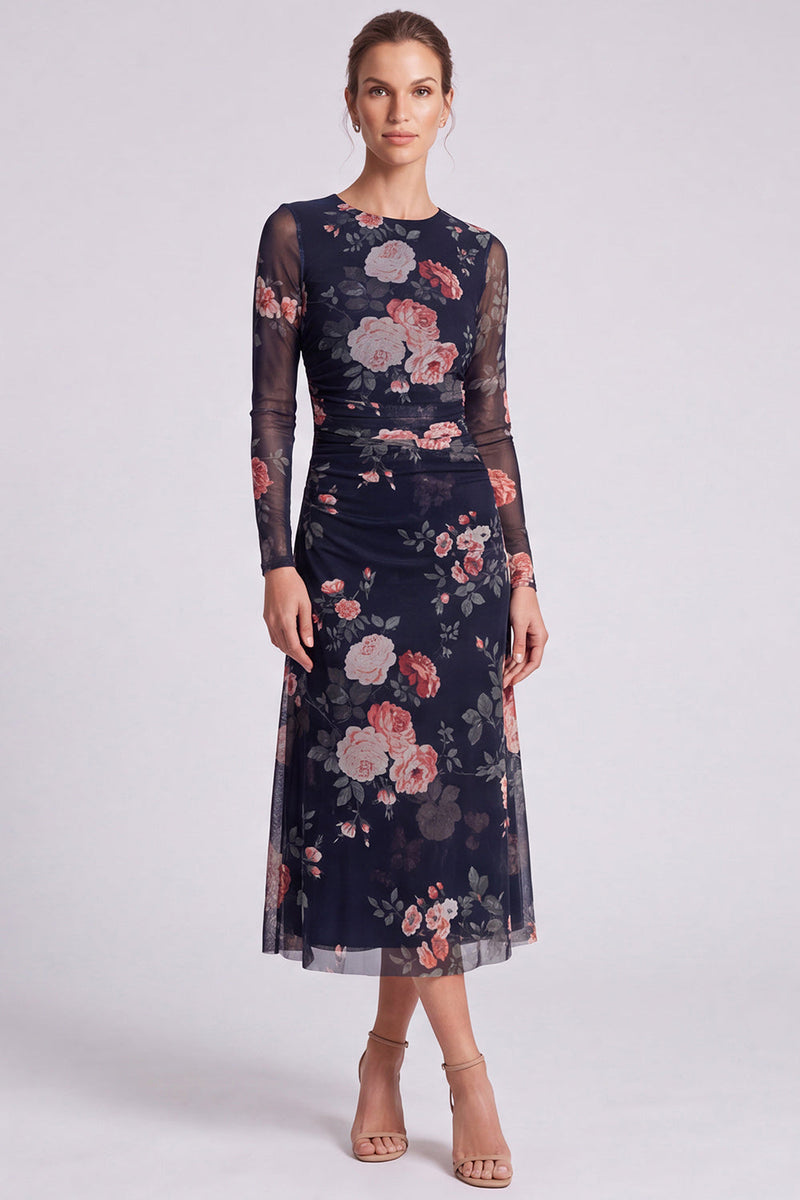 Load image into Gallery viewer, Floral Ivory A Line Round Neck Long Formal Dress with Sleeves