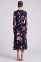 Load image into Gallery viewer, Floral Ivory A Line Round Neck Long Formal Dress with Sleeves