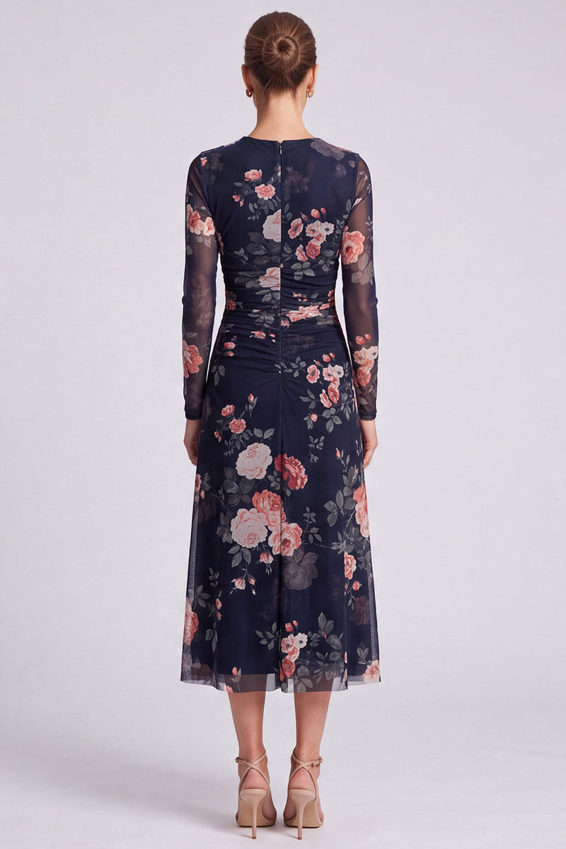 Load image into Gallery viewer, Floral Ivory A Line Round Neck Long Formal Dress with Sleeves