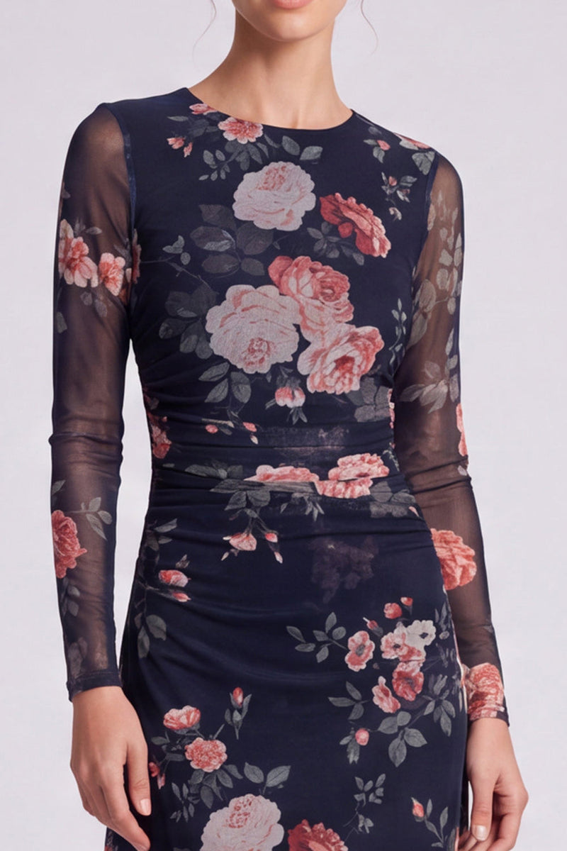 Load image into Gallery viewer, Floral Ivory A Line Round Neck Long Formal Dress with Sleeves