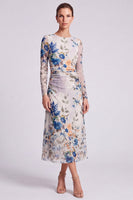 Load image into Gallery viewer, Floral Ivory A Line Round Neck Long Formal Dress with Sleeves