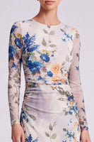 Load image into Gallery viewer, Floral Ivory A Line Round Neck Long Formal Dress with Sleeves