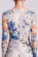 Load image into Gallery viewer, Floral Ivory A Line Round Neck Long Formal Dress with Sleeves