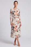 Load image into Gallery viewer, Floral Ivory A Line Round Neck Long Formal Dress with Sleeves