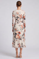 Load image into Gallery viewer, Floral Ivory A Line Round Neck Long Formal Dress with Sleeves