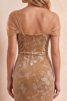 Load image into Gallery viewer, Champagne Velvet Floral Mermaid Long Wedding Guest Dress