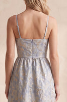 Load image into Gallery viewer, Jacquard A Line Grey Blue Spaghetti Straps Long Wedding Guest Dress with Bow
