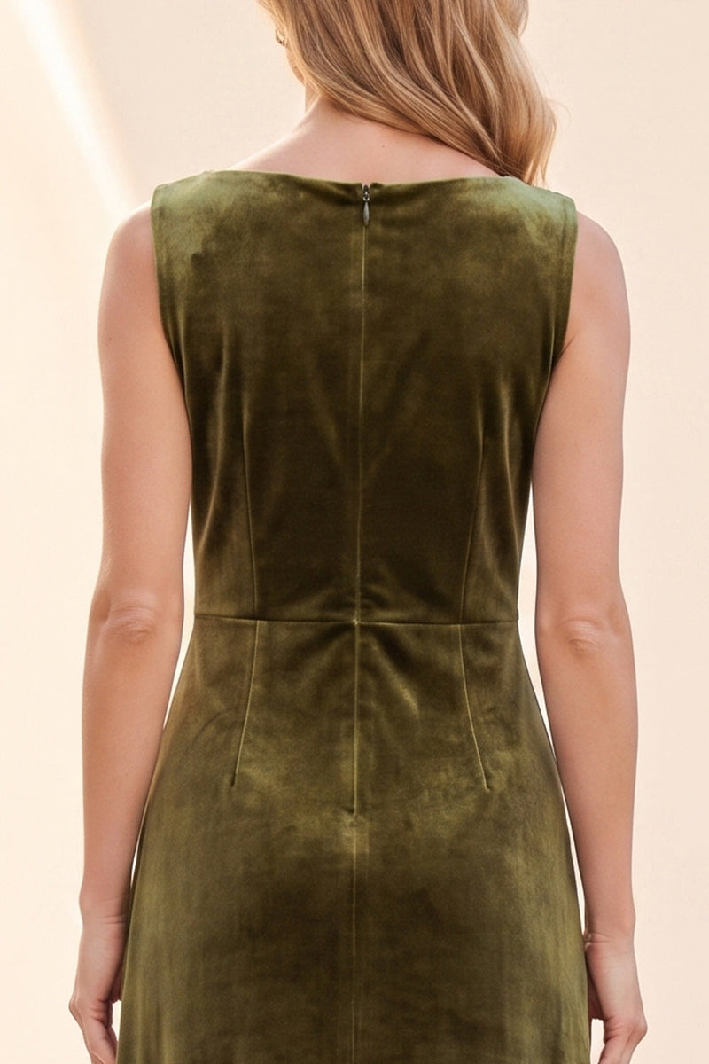 Load image into Gallery viewer, Olive Velvet Sheath Bateau Neck Long Wedding Guest Dress with Lace