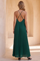 Load image into Gallery viewer, Pleated Dark Green A Line Halter Long Wedding Guest Dress