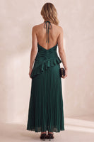 Load image into Gallery viewer, A Line Dark Green Ruffled Pleated Ruched Long Wedding Guest Dress