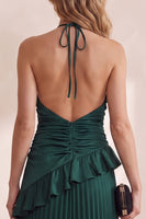 Load image into Gallery viewer, A Line Dark Green Ruffled Pleated Ruched Long Wedding Guest Dress