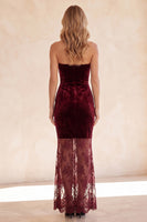 Load image into Gallery viewer, Velvet Burgundy Floral Sweetheart Sheath Lace Long Wedding Guess Dress