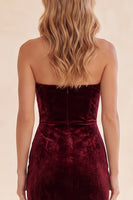 Load image into Gallery viewer, Velvet Burgundy Floral Sweetheart Sheath Lace Long Wedding Guess Dress