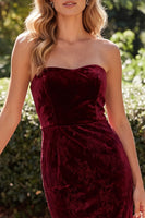 Load image into Gallery viewer, Velvet Burgundy Floral Sweetheart Sheath Lace Long Wedding Guess Dress