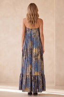 Load image into Gallery viewer, Pleated Blue Print Strapless Sheath Long Wedding Guest Dress